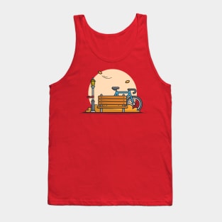 Bike in Park with Bench And Street Lamp Cartoon Vector Icon Illustration Tank Top